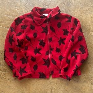 Red and black Leaf Print Fleece Jacket